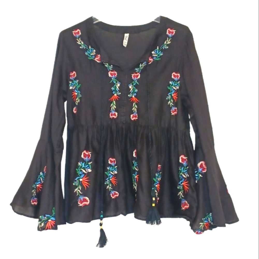 Ethnic by Outfitters Multicolor Embroidered Cotton Boho Blouse Womens Sz Sm